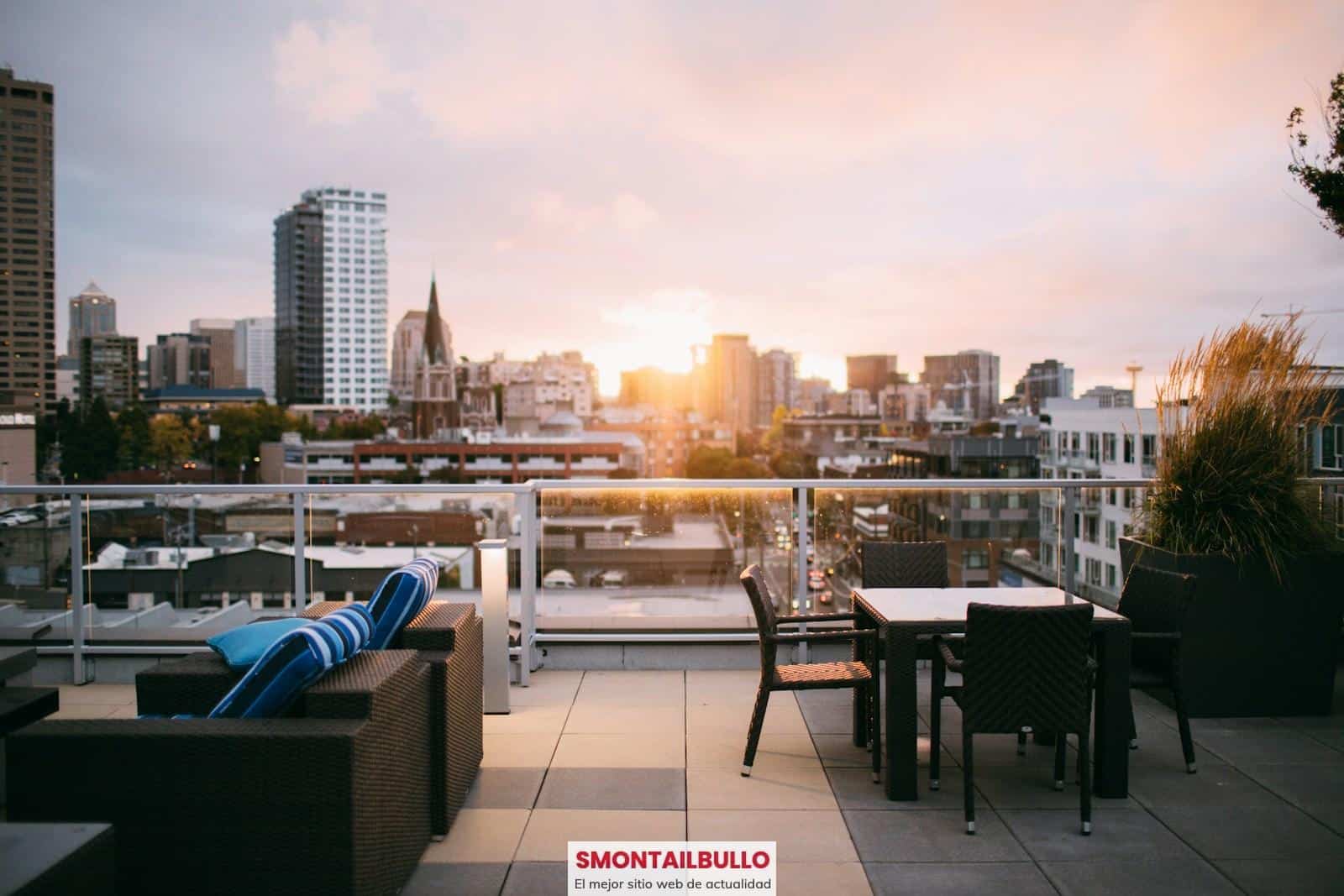 patio set in terrace overlooking city